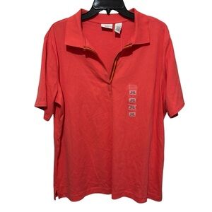 NWT Covington Coral Orange Pullover Collared Short Sleeve Shirt Casual 20/22W